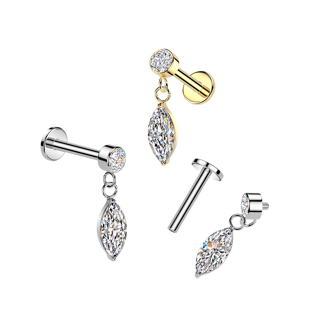 Marquise Gem Dangle Flat Back Stud 16g