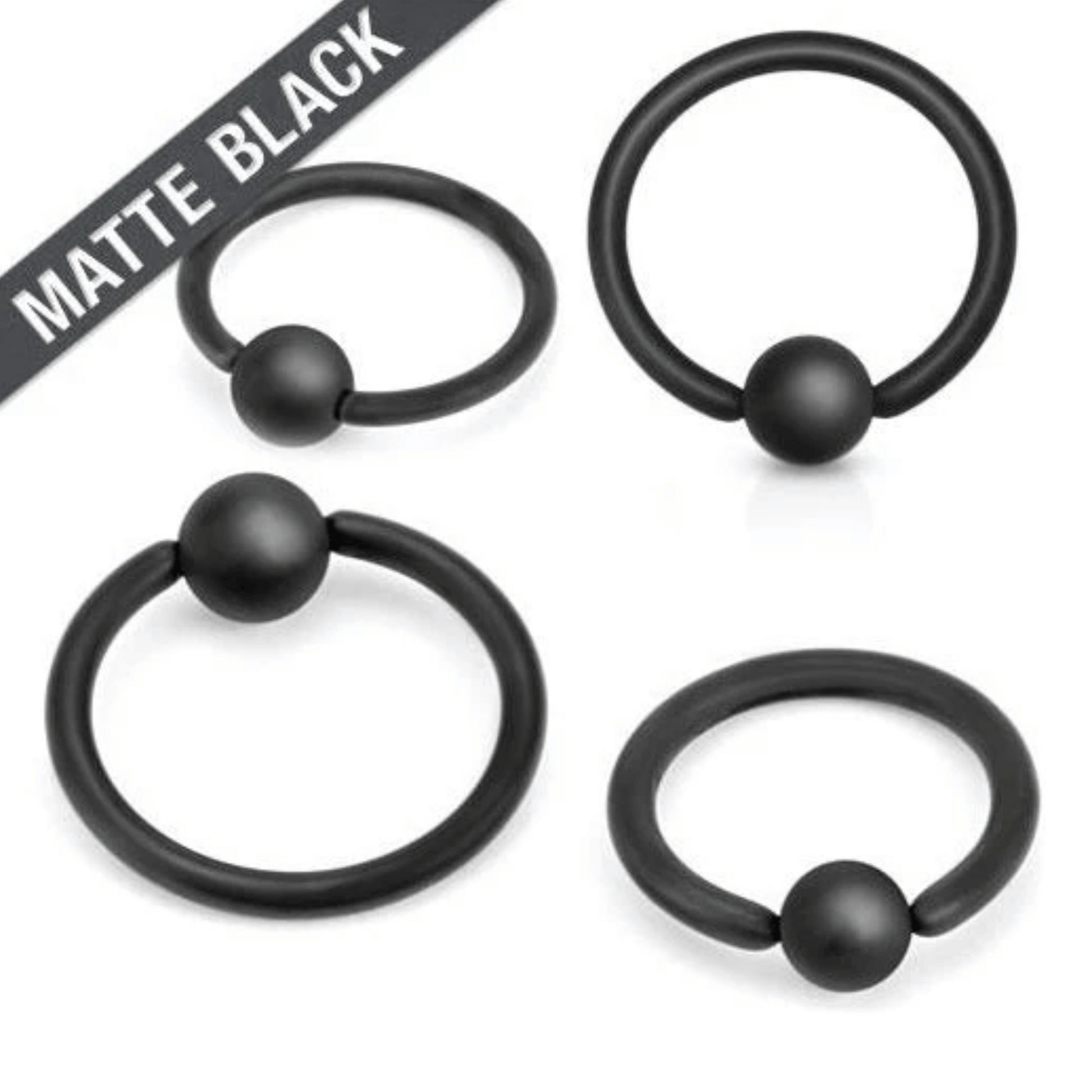 Matte Black Steel Captive Bead Ring 20g-14g