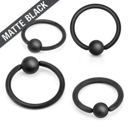 Matte Black Steel Captive Bead Ring 20g-14g
