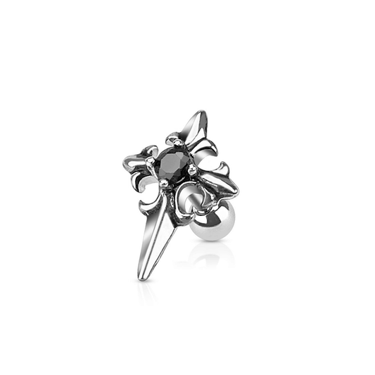 Medieval gothic cross cartilage tragus piercing bar