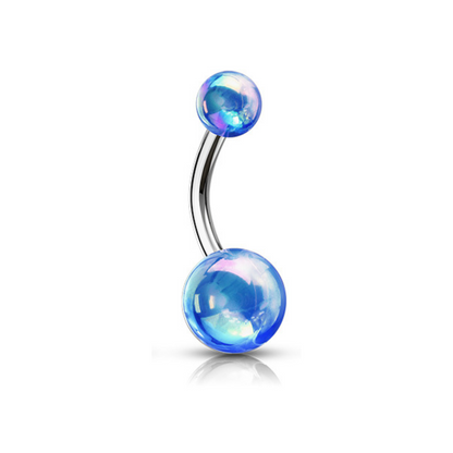 Metallic Aurora Borealis Coating Belly Navel Ring Bar Blue