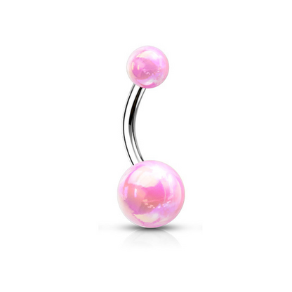 Metallic Aurora Borealis Coating Belly Navel Ring Bar Pink