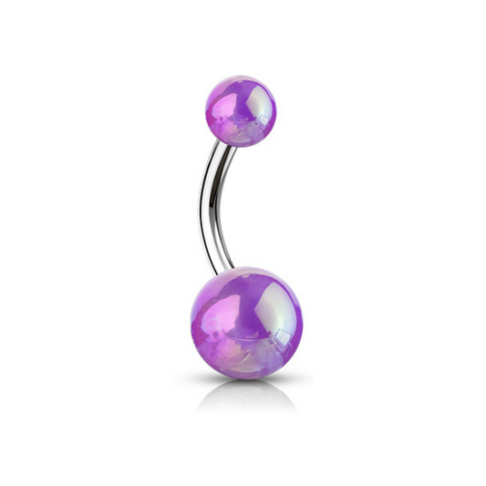 Metallic Aurora Borealis Coating Belly Navel Ring Bar Purple