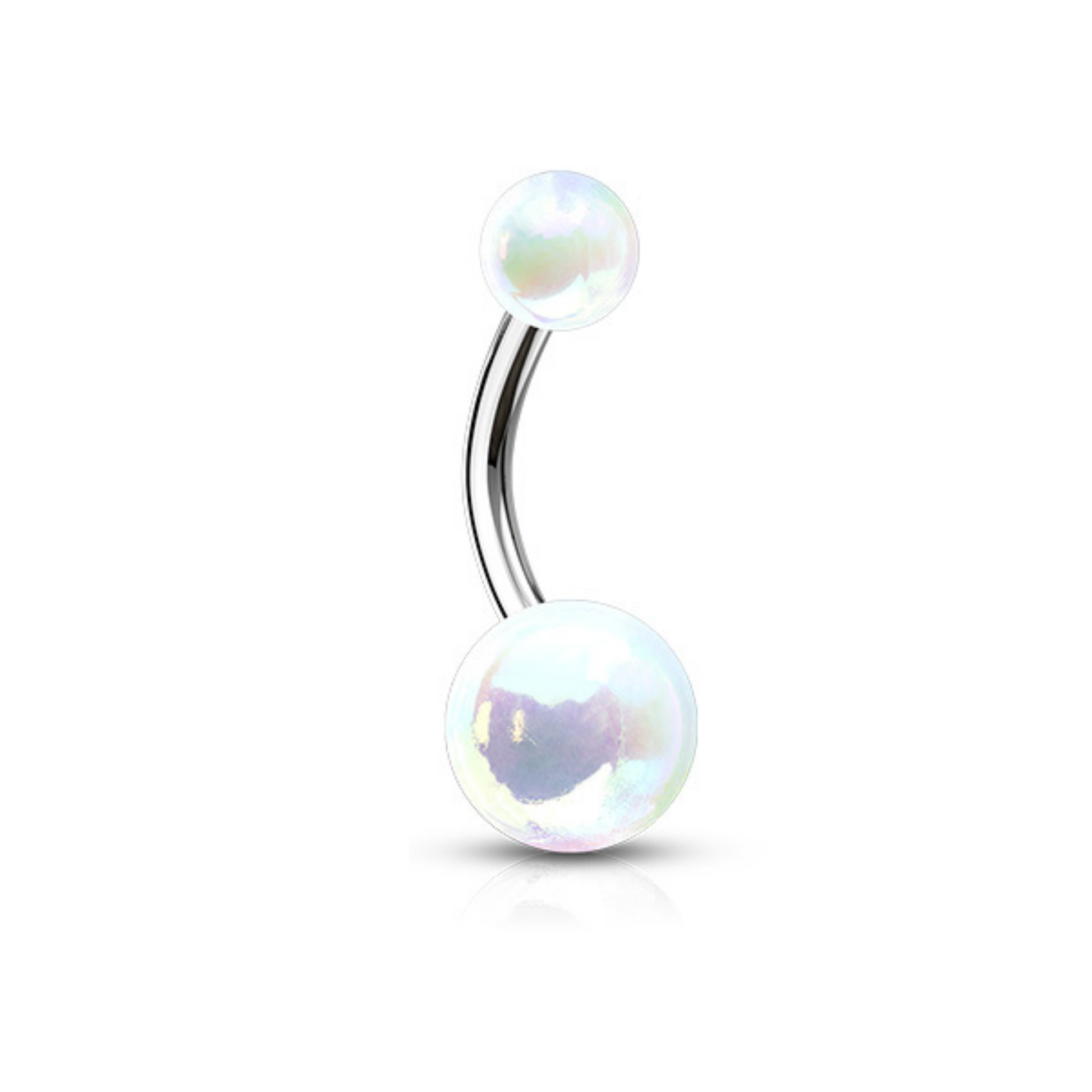 Metallic Aurora Borealis Coating Belly Navel Ring Bar White