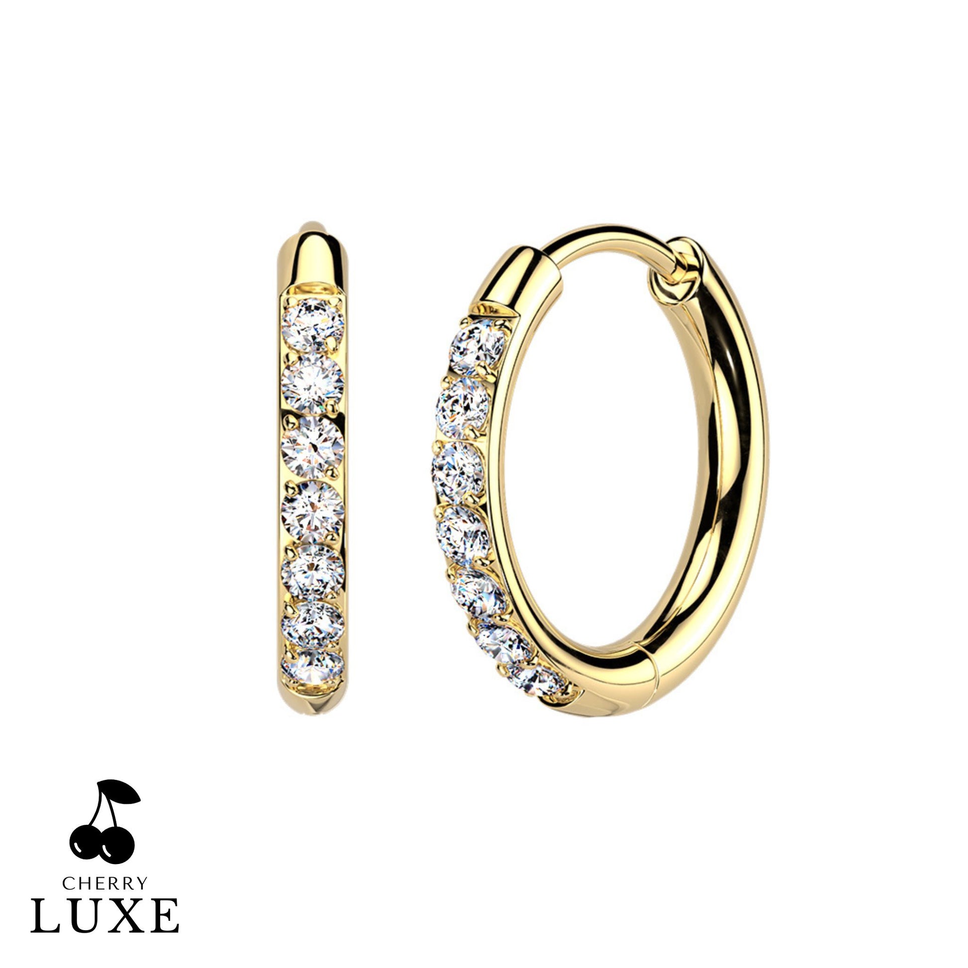 Moissanite Diamond CNC Set Titanium Gold Huggie Hoops