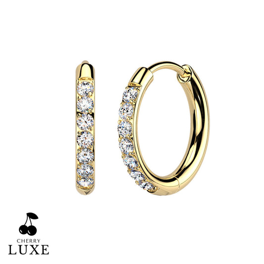 Moissanite Diamond CNC Set Titanium Gold Huggie Hoops