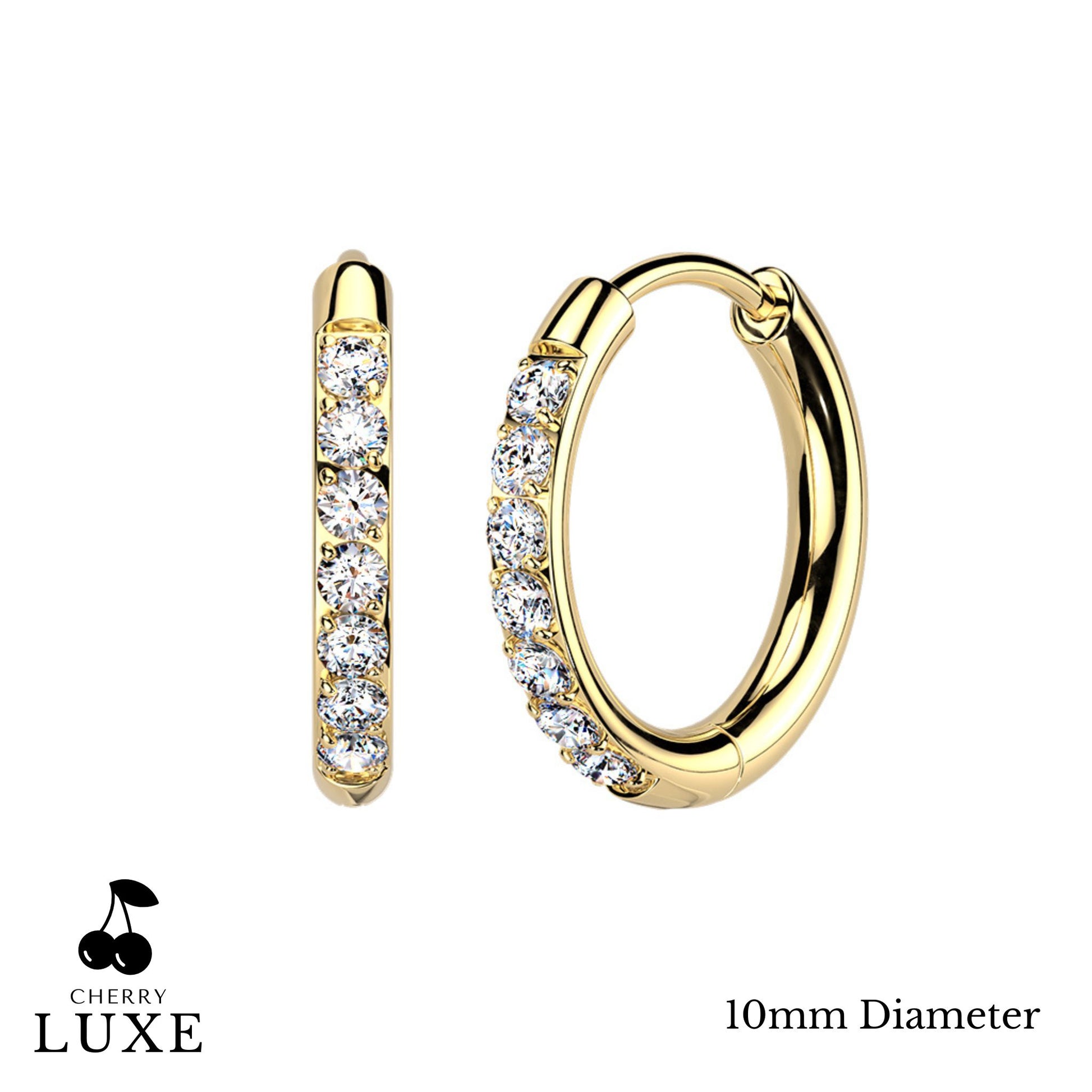 Moissanite Diamond CNC Set Titanium Gold Huggie Hoops 10mm