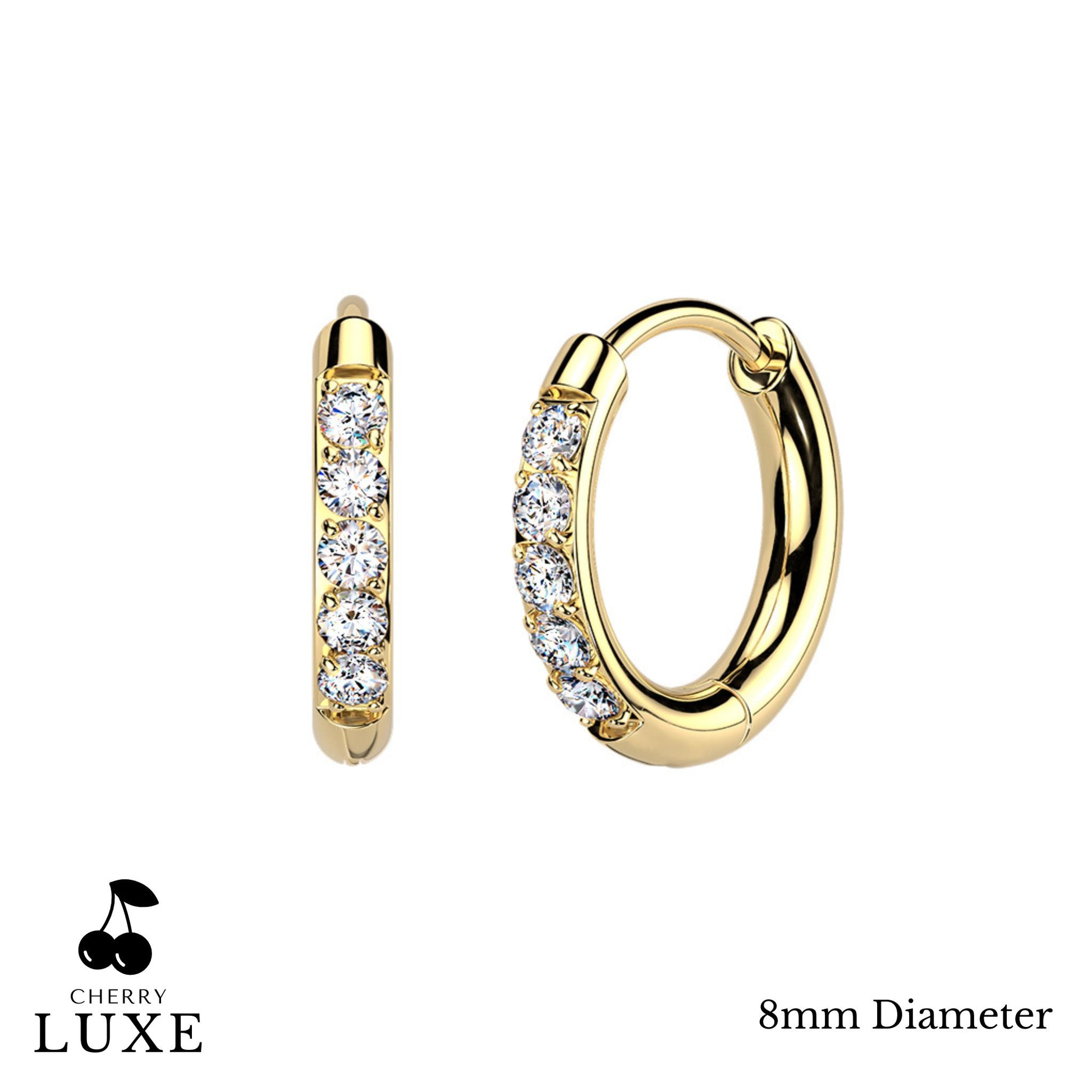 Moissanite Diamond CNC Set Titanium Gold Huggie Hoops 8mm