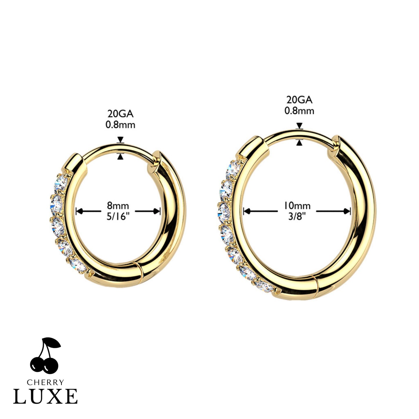 Moissanite Diamond CNC Set Titanium Gold Huggie Hoops Sizing