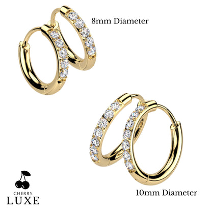 Moissanite Diamond CNC Set Titanium Gold Huggie Hoops duo