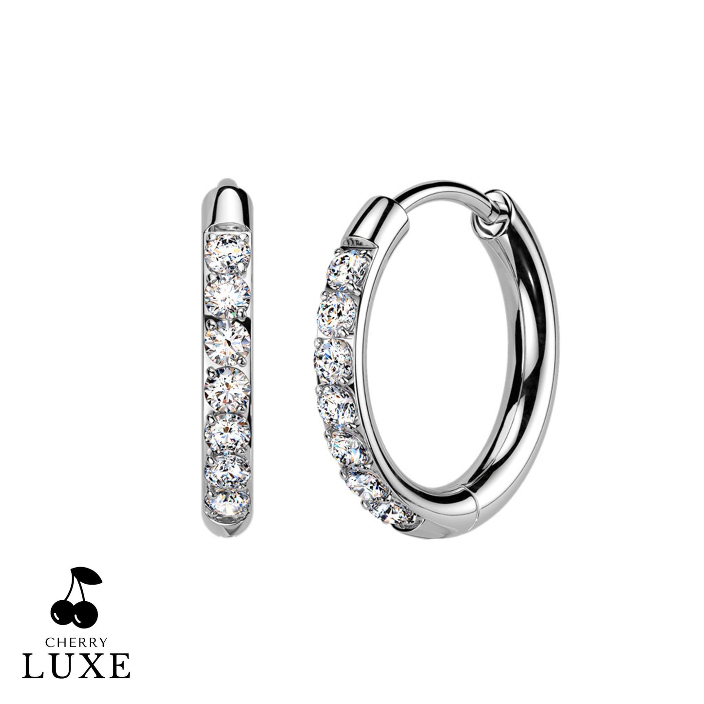 Moissanite Diamond CNC Set Titanium Silver Huggie Hoops