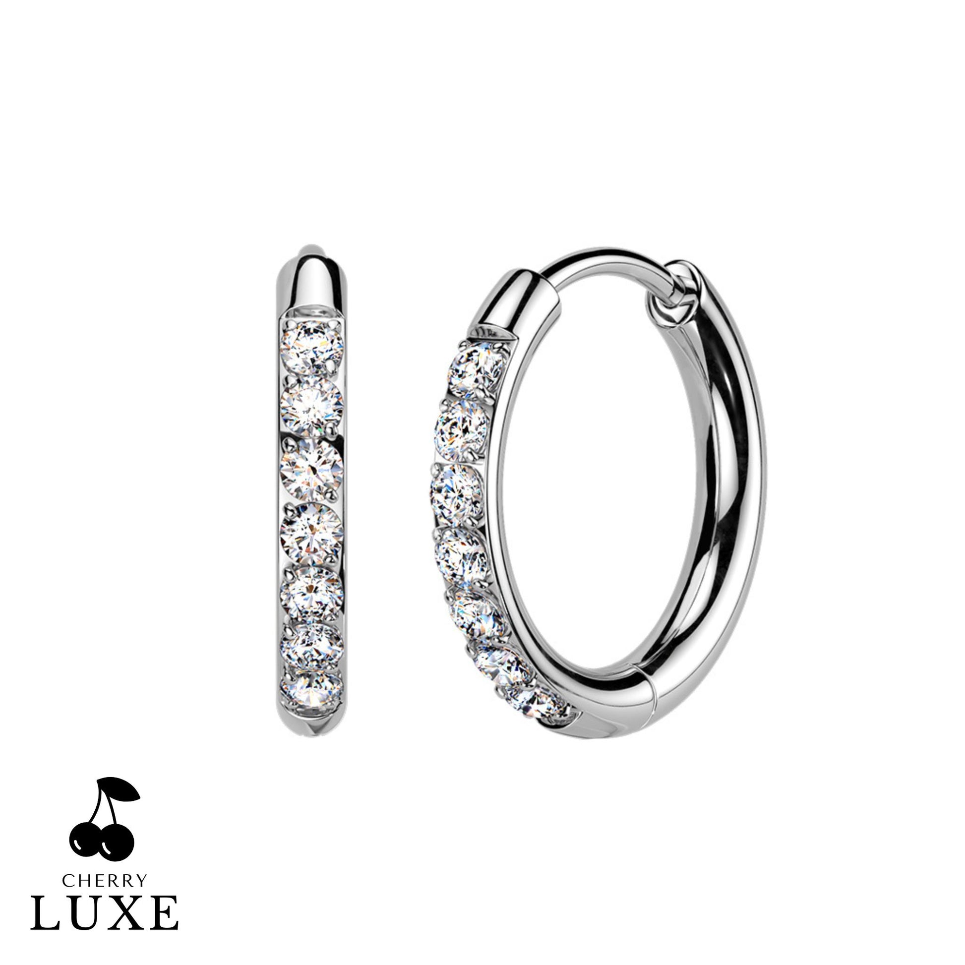 Moissanite Diamond CNC Set Titanium Silver Huggie Hoops