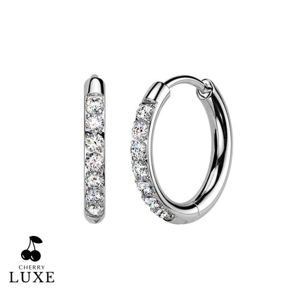 Moissanite Diamond CNC Set Titanium Silver Huggie Hoops