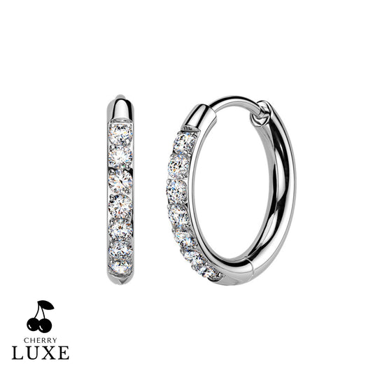 Moissanite Diamond CNC Set Titanium Silver Huggie Hoops