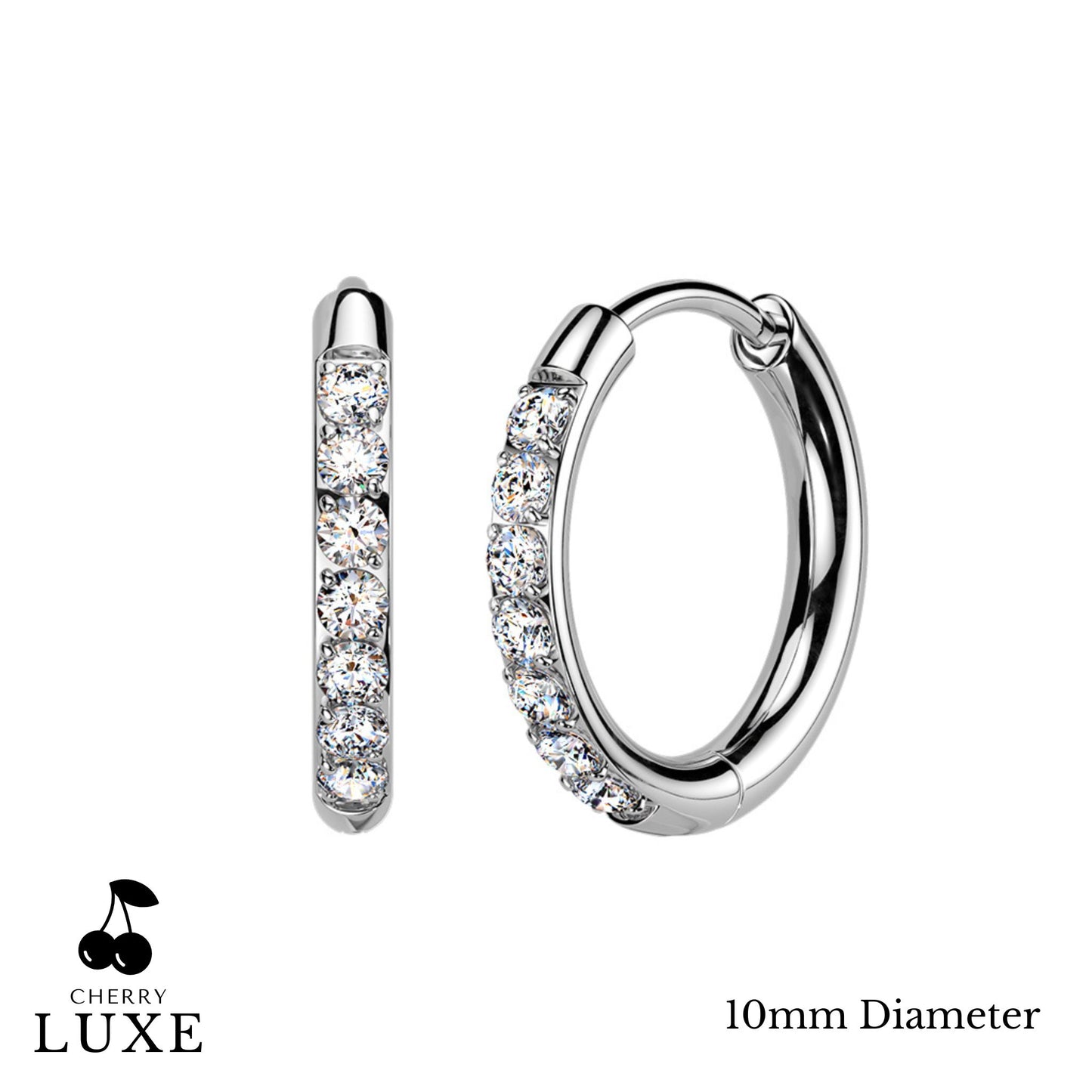 Moissanite Diamond CNC Set Titanium Silver Huggie Hoops 10mm