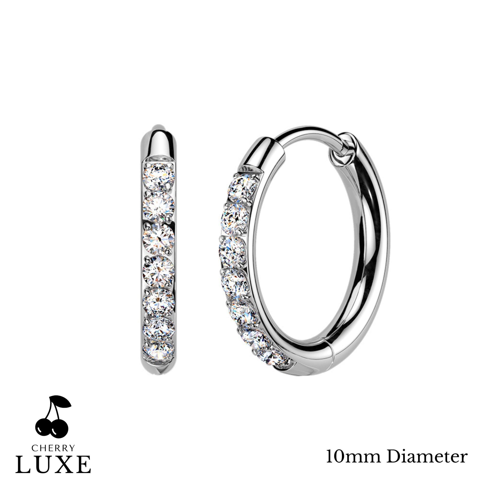 Moissanite Diamond CNC Set Titanium Silver Huggie Hoops 10mm
