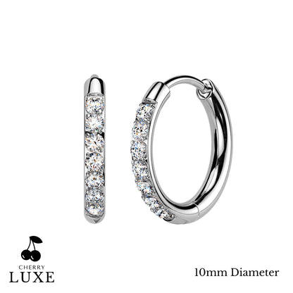Moissanite Diamond CNC Set Titanium Silver Huggie Hoops 10mm