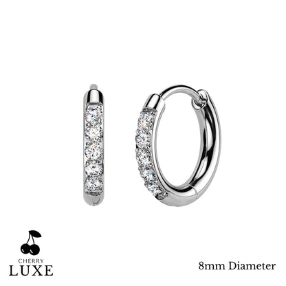 Moissanite Diamond CNC Set Titanium Silver Huggie Hoops 8mm