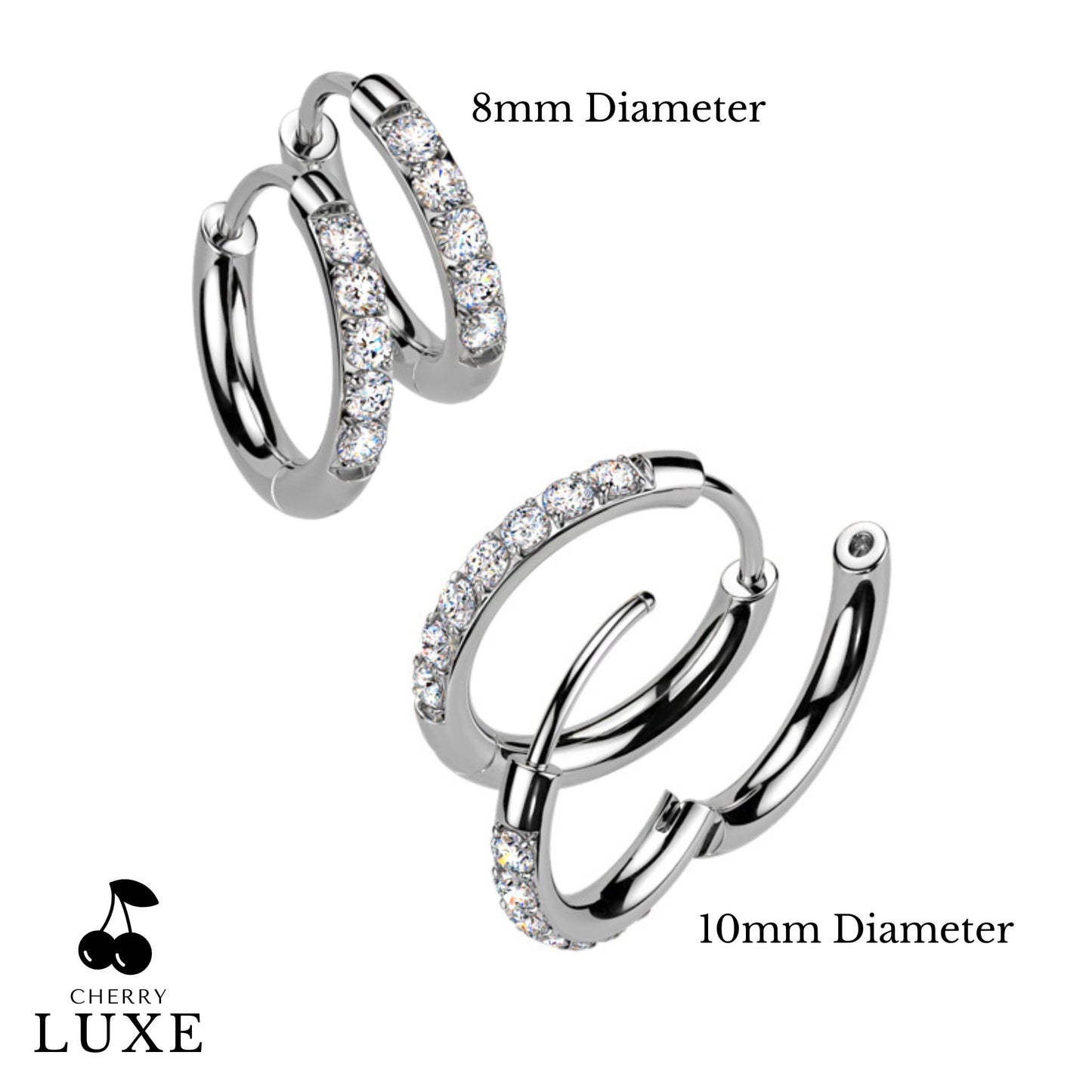 Moissanite Diamond CNC Set Titanium Silver Huggie Hoops duo