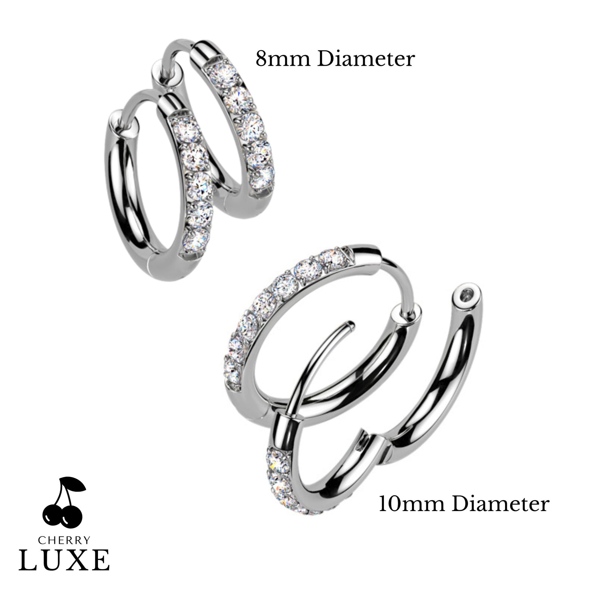 Moissanite Diamond CNC Set Titanium Silver Huggie Hoops duo