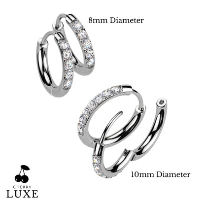 Moissanite Diamond CNC Set Titanium Silver Huggie Hoops duo
