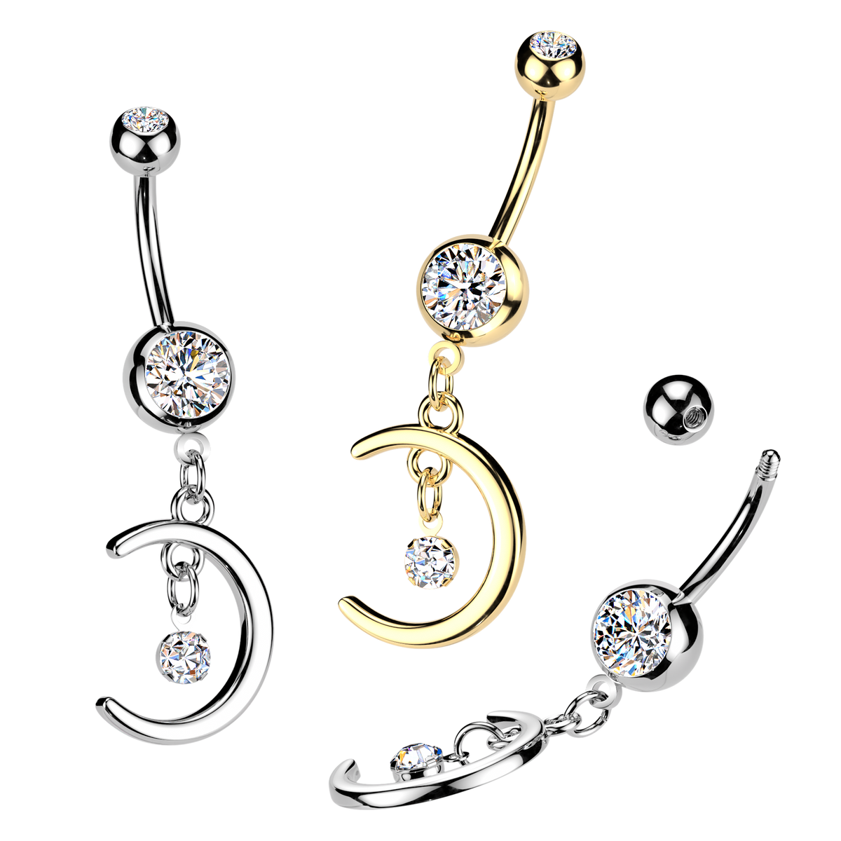Moon Gem Dangle  Belly Button Bar 14g range