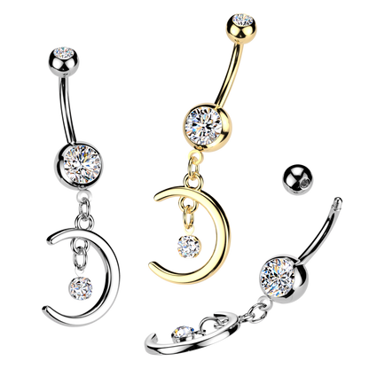 Moon Gem Dangle  Belly Button Bar 14g range