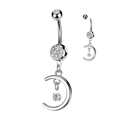 Moon Gem Dangle Silver Belly Button Bar 14g