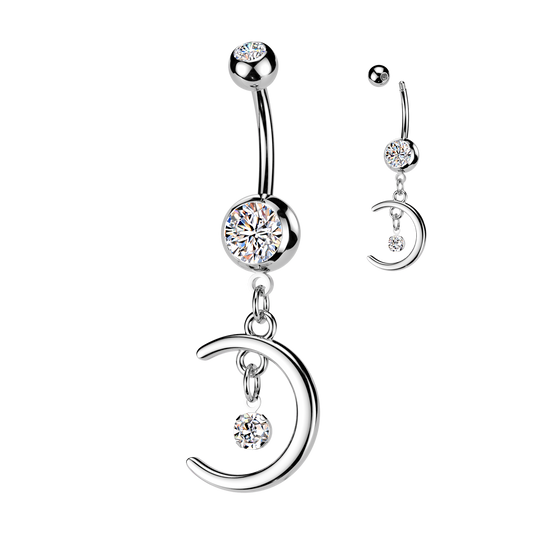 Moon Gem Dangle Silver Belly Button Bar 14g
