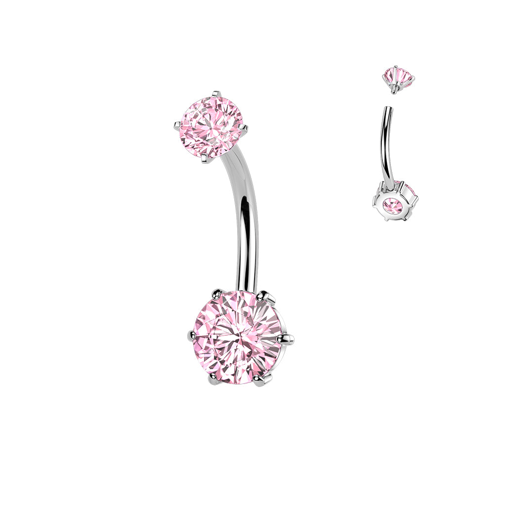 Pink Prong Set Gem Silver Belly Button Bar