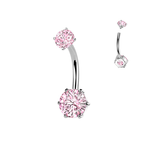 Pink Prong Set Gem Silver Belly Button Bar