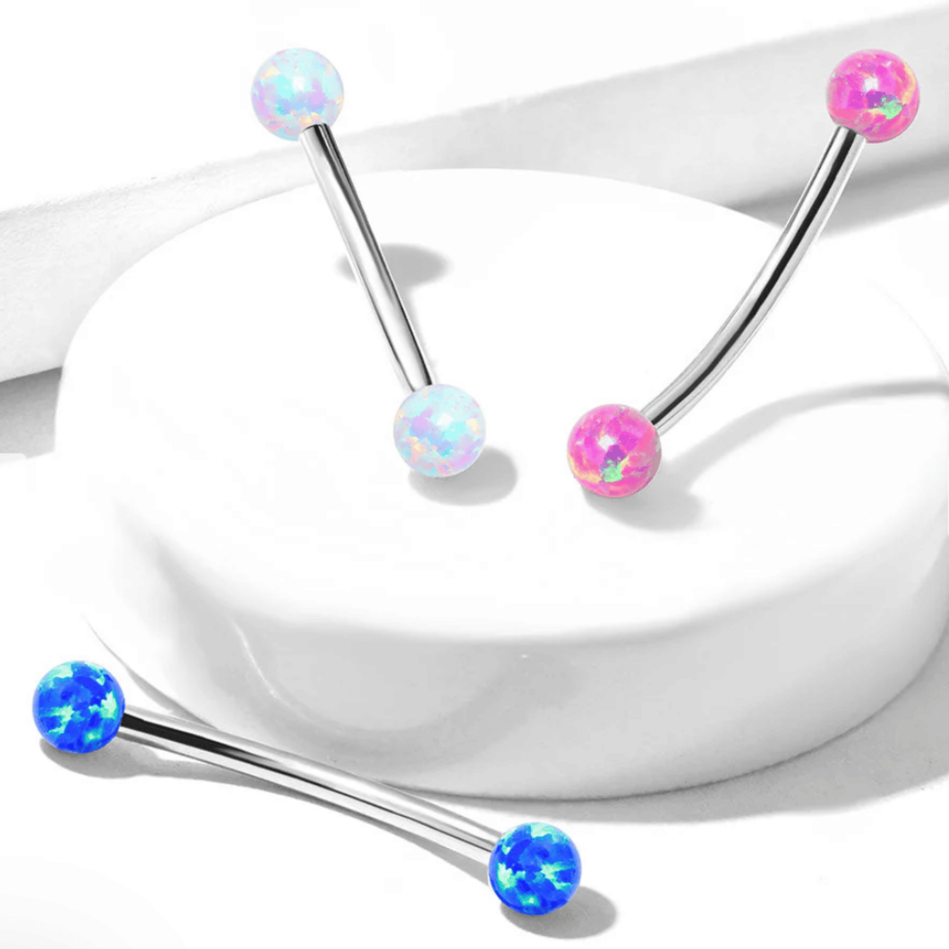 Opal Ball Barbell for Snake Eye Piercings display
