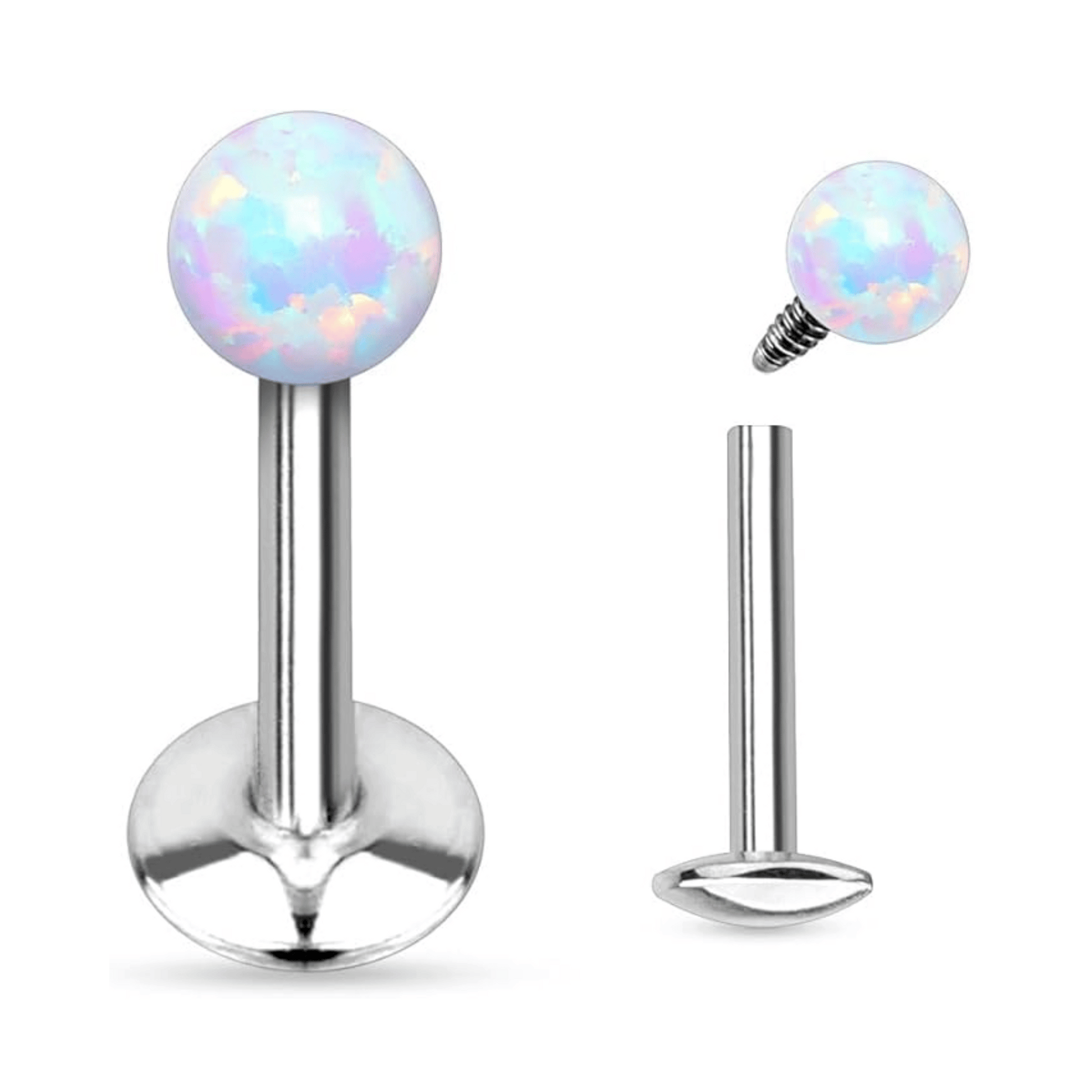 Opal Ball Internally threaded Flat Back Earring