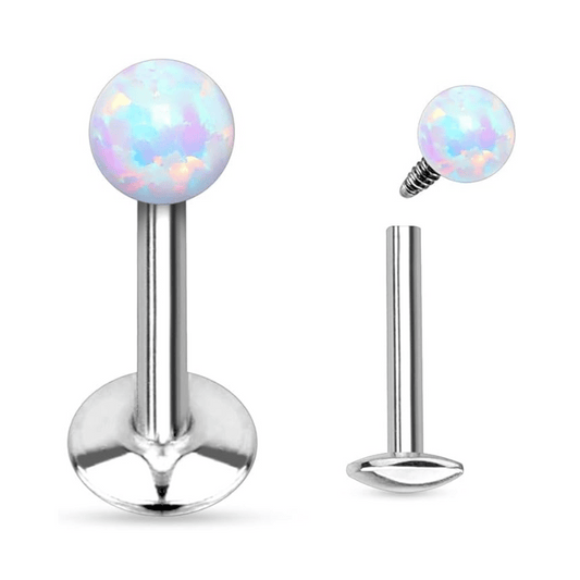 Opal Ball Internally threaded Flat Back Earring
