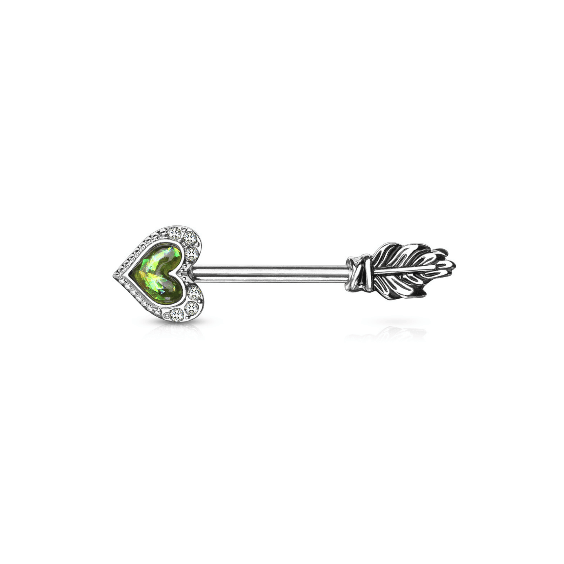 Opal glitter heart arrow nipple bar