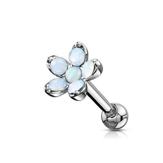 Opalite Flower with Opal Center Cartilage Earring White