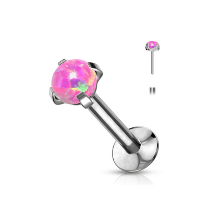 Opalite prong set gem flat back threadless stud