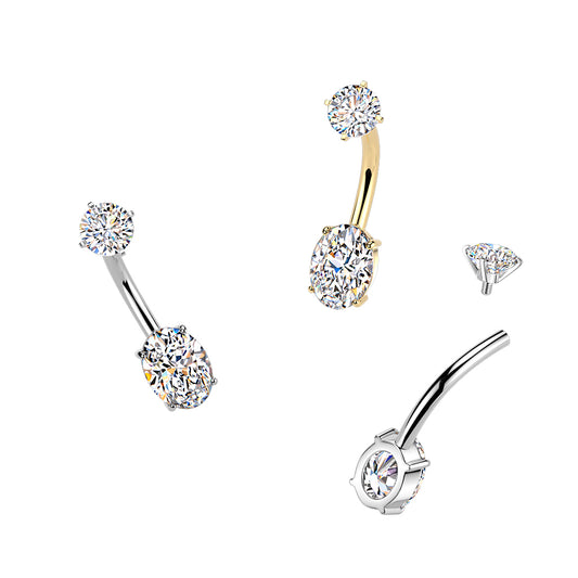 Oval Clear Gem Internally Threaded Belly Button Bar