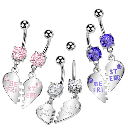 PAIR Silver Gem 'Best Friend' Dangle Belly Button Bars range