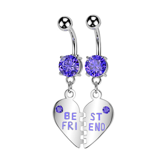 PAIR Silver Purple Gem 'Best Friend' Dangle Belly Button Bars