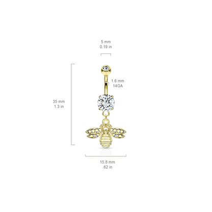 Paved Wing Bee Navel Piercing Bar Dimensions