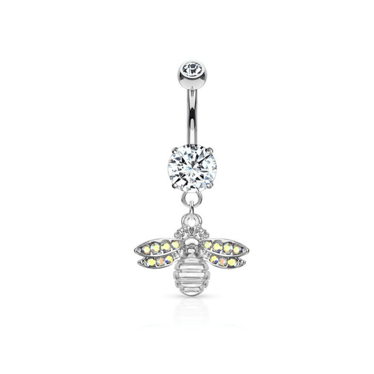Paved Wing Bee Navel Piercing Bar Silver