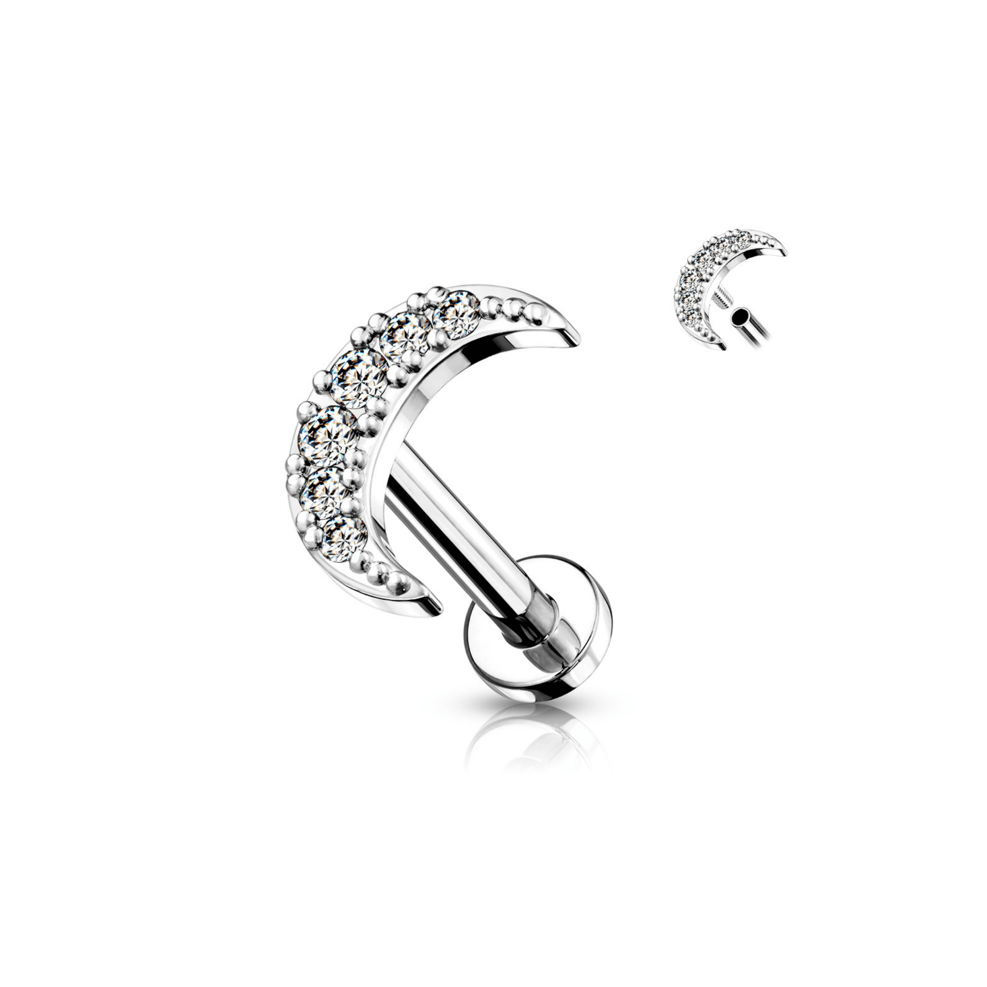 Paved moon internally threaded flat back stud Silver