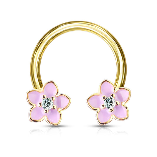 Pink Flower Curved Circular Horseshoe Barbell 14g