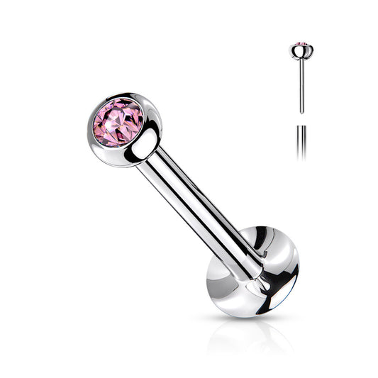 Pink Gem Ball Threadless Flat Back Stud 20g-16g