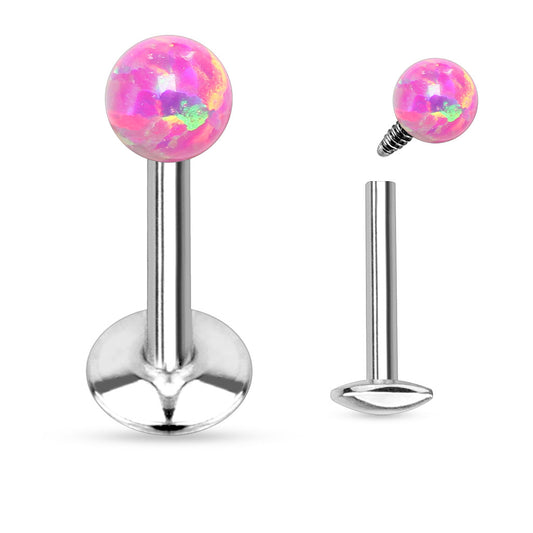 Pink Opal Ball Internally threaded Flat Back Earring 16g