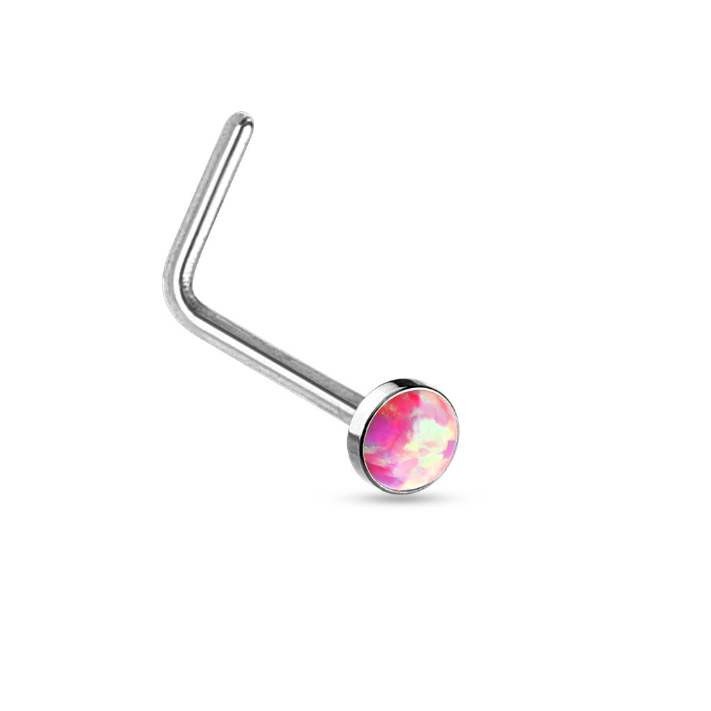Pink Opal Cabochon Gem Nose 'L' Bend Stud 20g