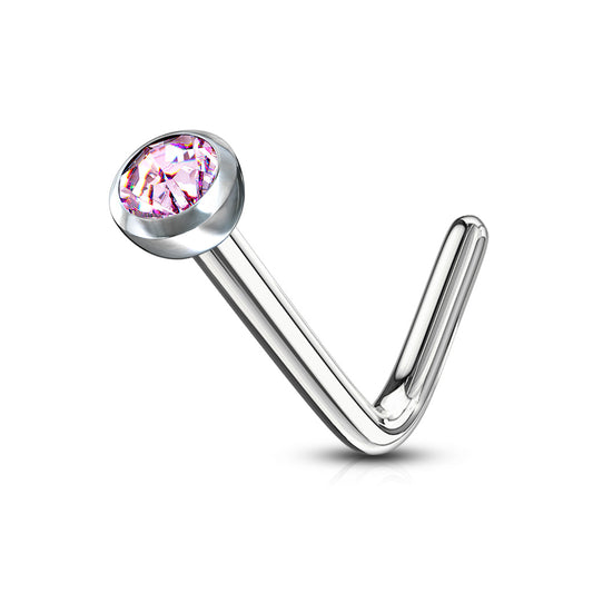Pink Press Fit Gem Steel 'L' Bend Nose Stud