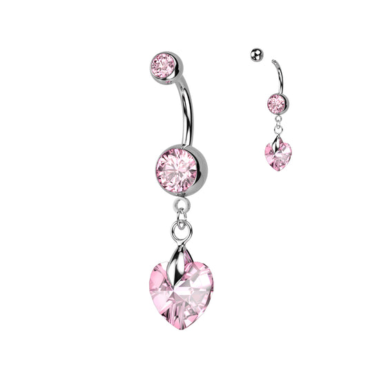 Pink Prism Heart Dangle Belly Button Ring