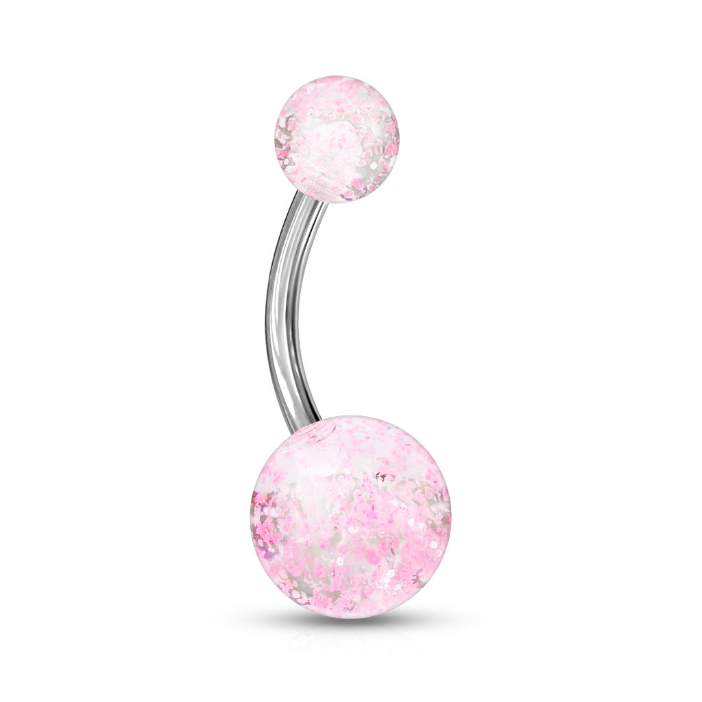 Pink Ultra Glitter Steel Belly Button Bar 14g